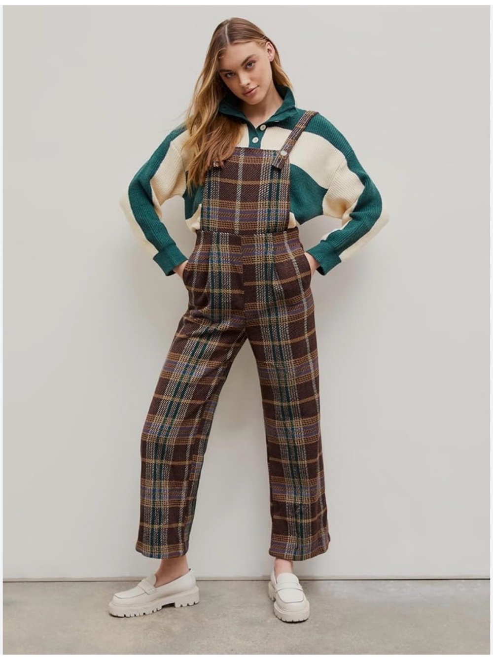 CIDER women's plaid jumpsuit, wide leg, high waist size S